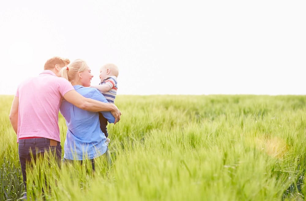 A family walking in a field
