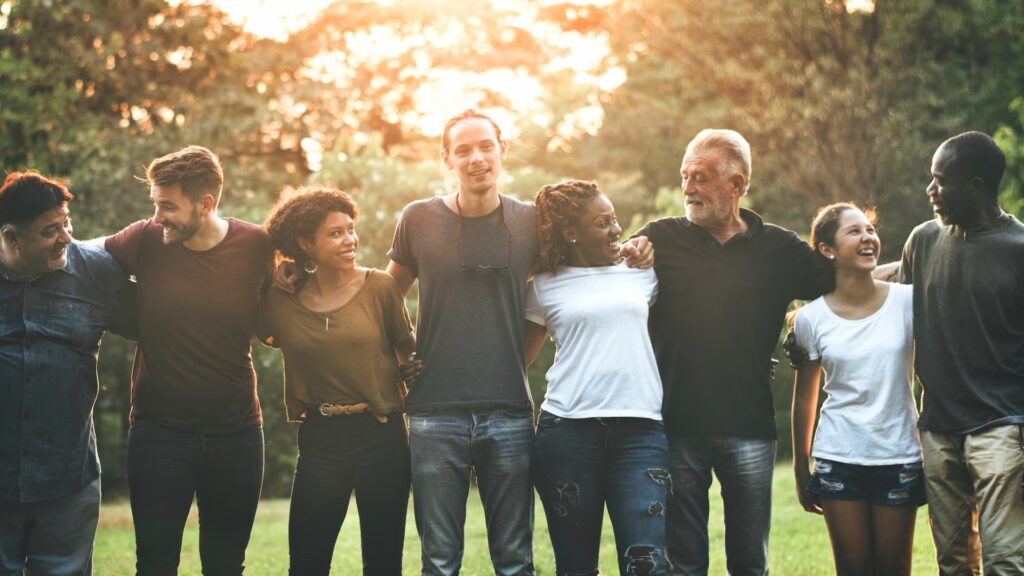 A group of people together